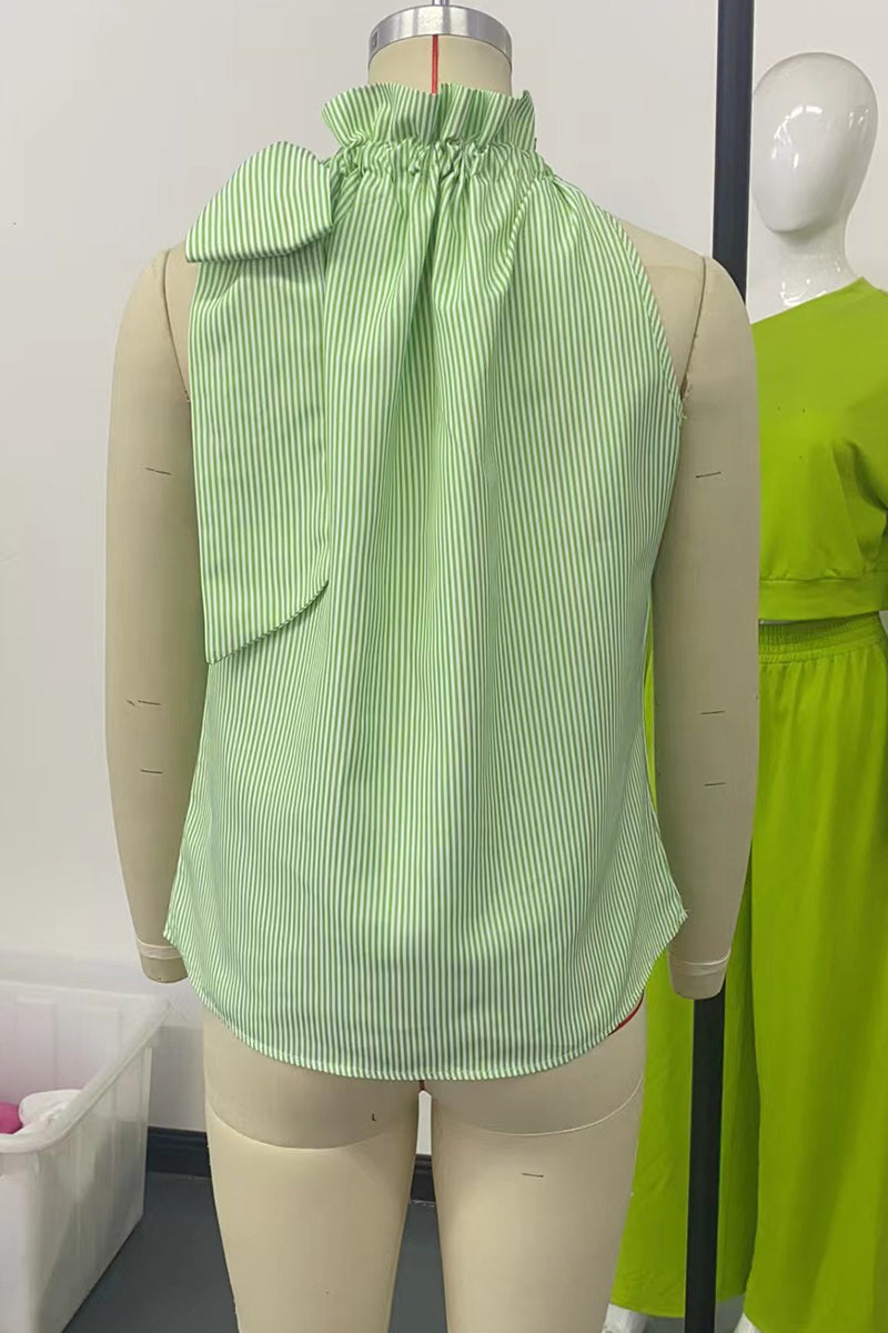 Striped Ruffle Halter Tank Top