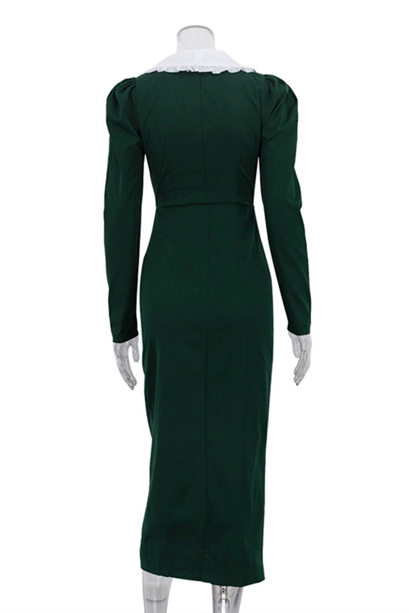 Vintage Double-Breasted Casual Dress