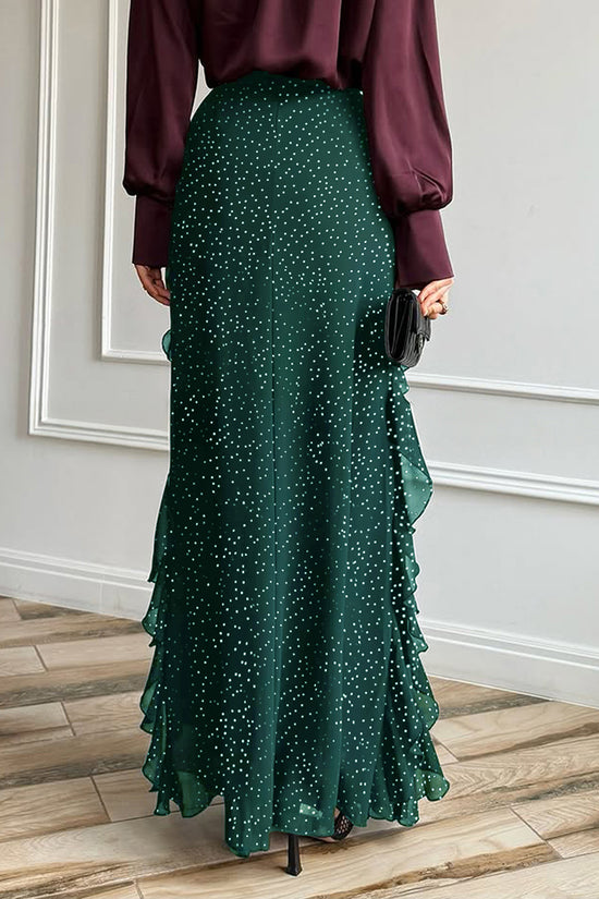 Polka Dot Ruffle Midi Skirt
