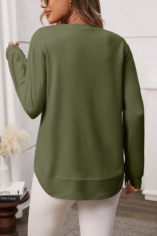 Casual Long Sleeve Waffle Knit Top