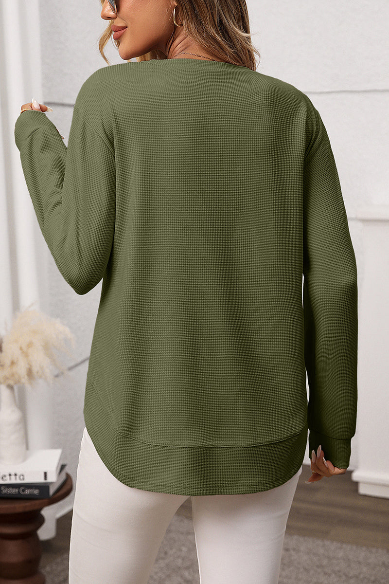 Casual Long Sleeve Waffle Knit Top