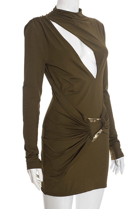 Cutout Twist Front Long Sleeve Dress