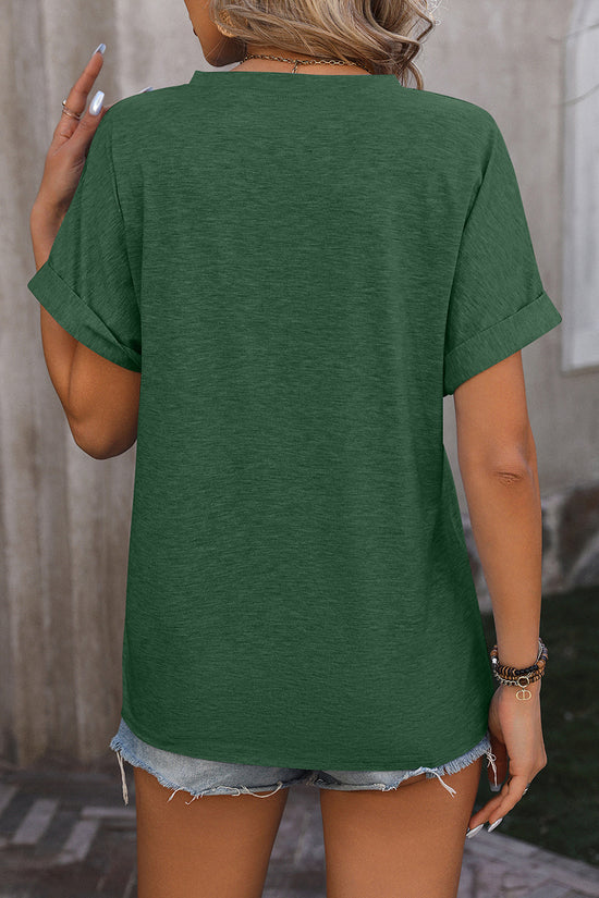 Casual Buttoned V-Neck T-Shirt