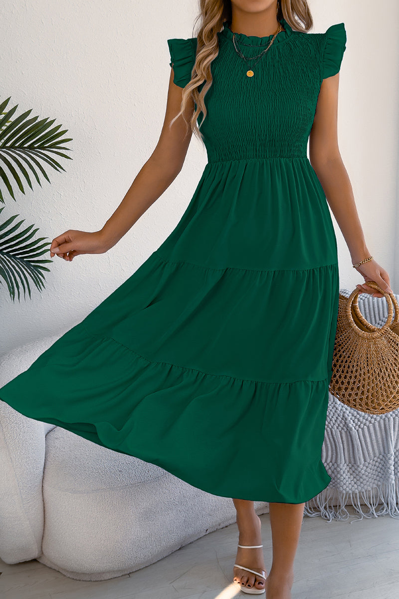 Ruffle Sleeve Smocked Midi Dress