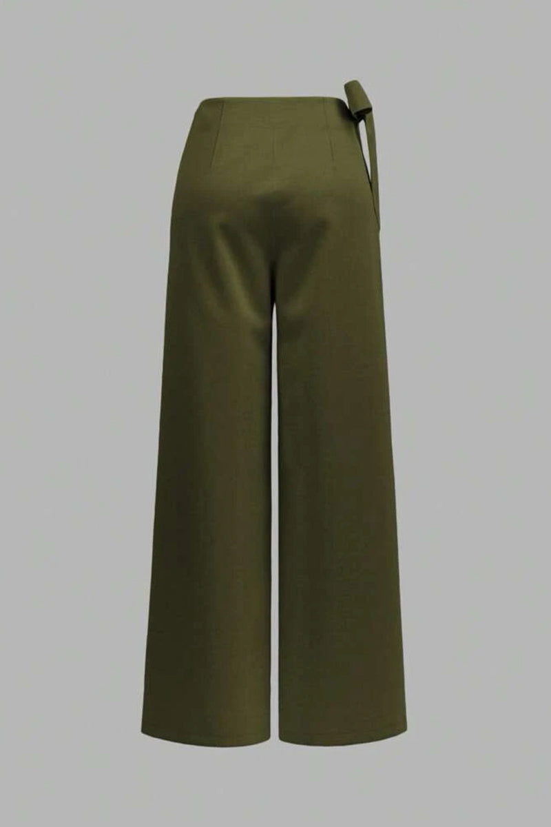 Wrap Front Wide-Leg Casual Pants