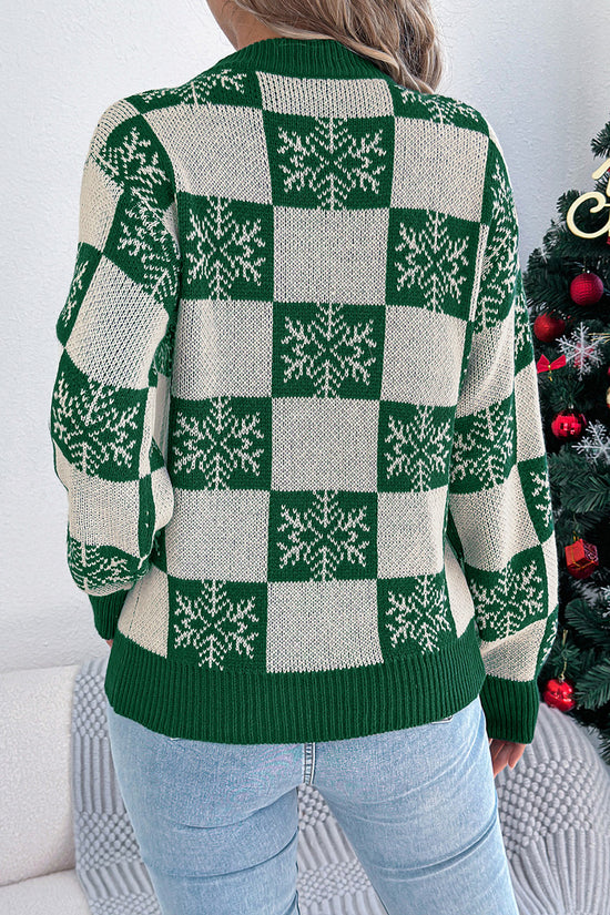 Checkered Snowflake Knit Sweater