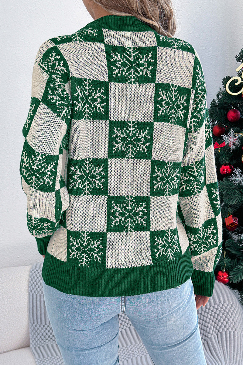Checkered Snowflake Knit Sweater
