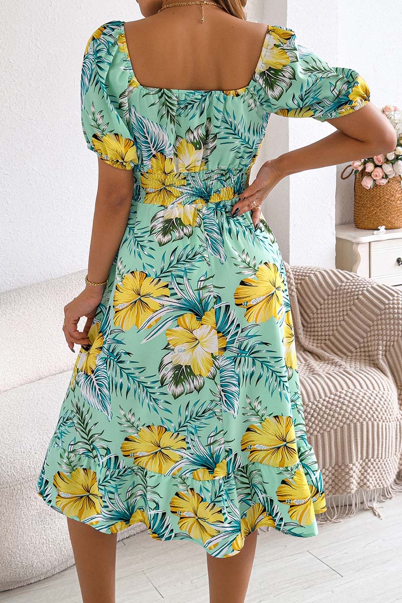 Off-Shoulder Floral Print Midi Dress