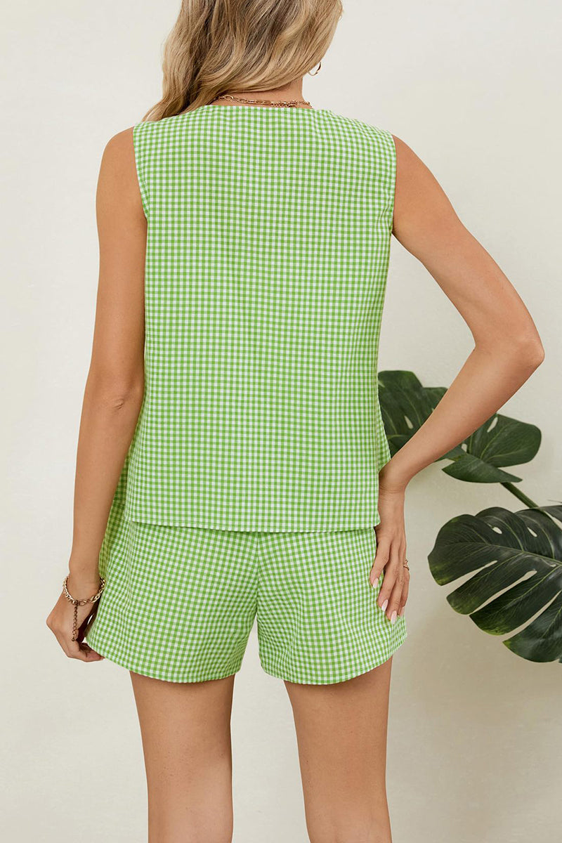Checkered Sleeveless Two-Piece Set