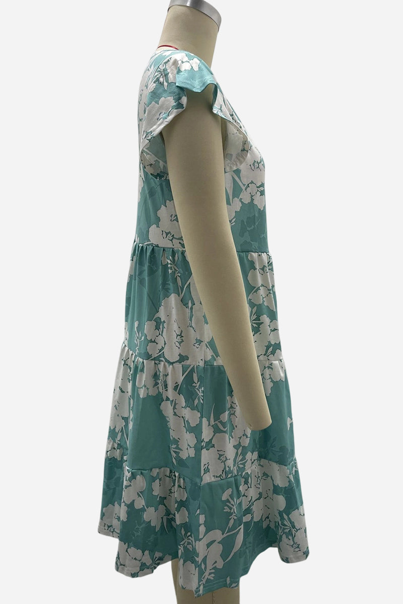 Floral Ruffle Sleeve Casual Dress