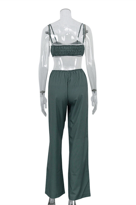 Strappy Crop Top and Buttoned Pants Set