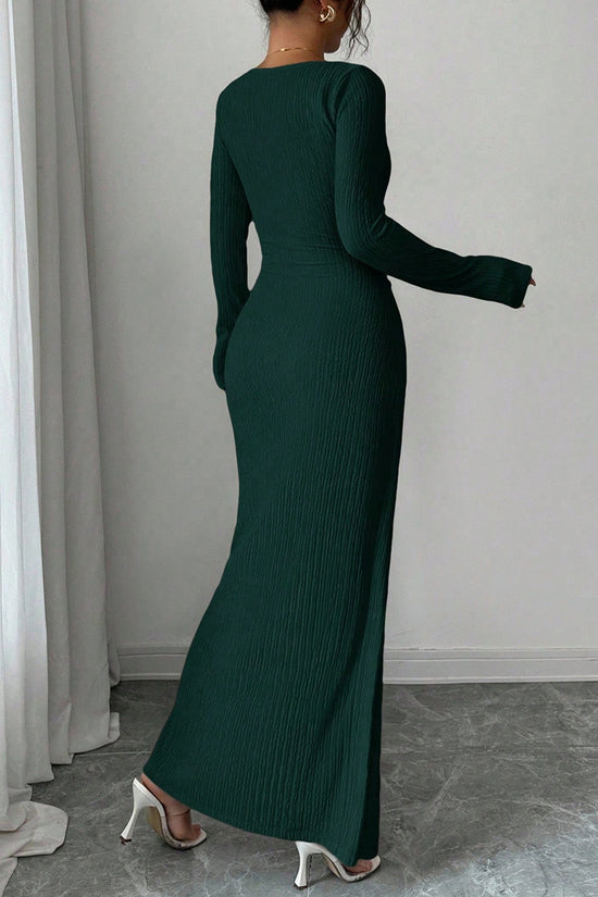 Asymmetric Ruched Long Sleeve Bodycon Dress