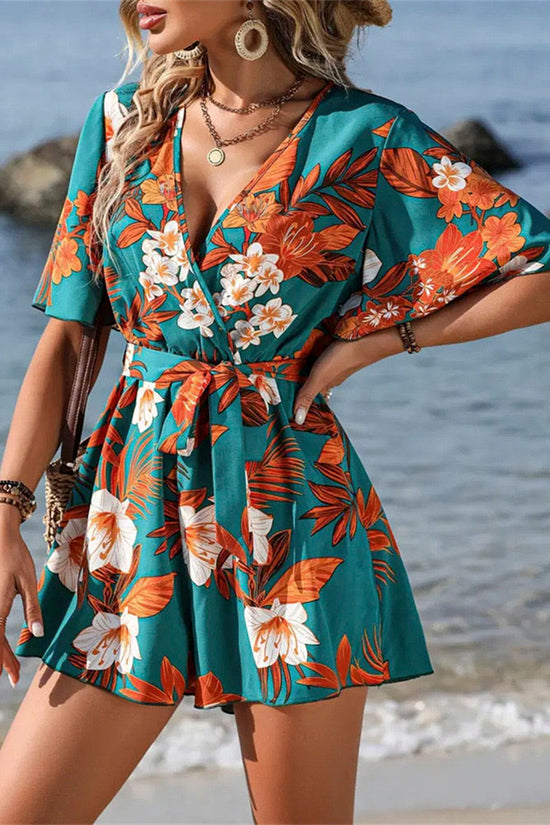 Floral Wrap V-Neck Short Casual Dress