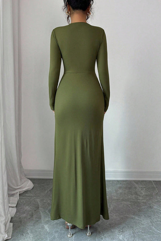 Elegant Long-Sleeve Ruched Maxi Dress