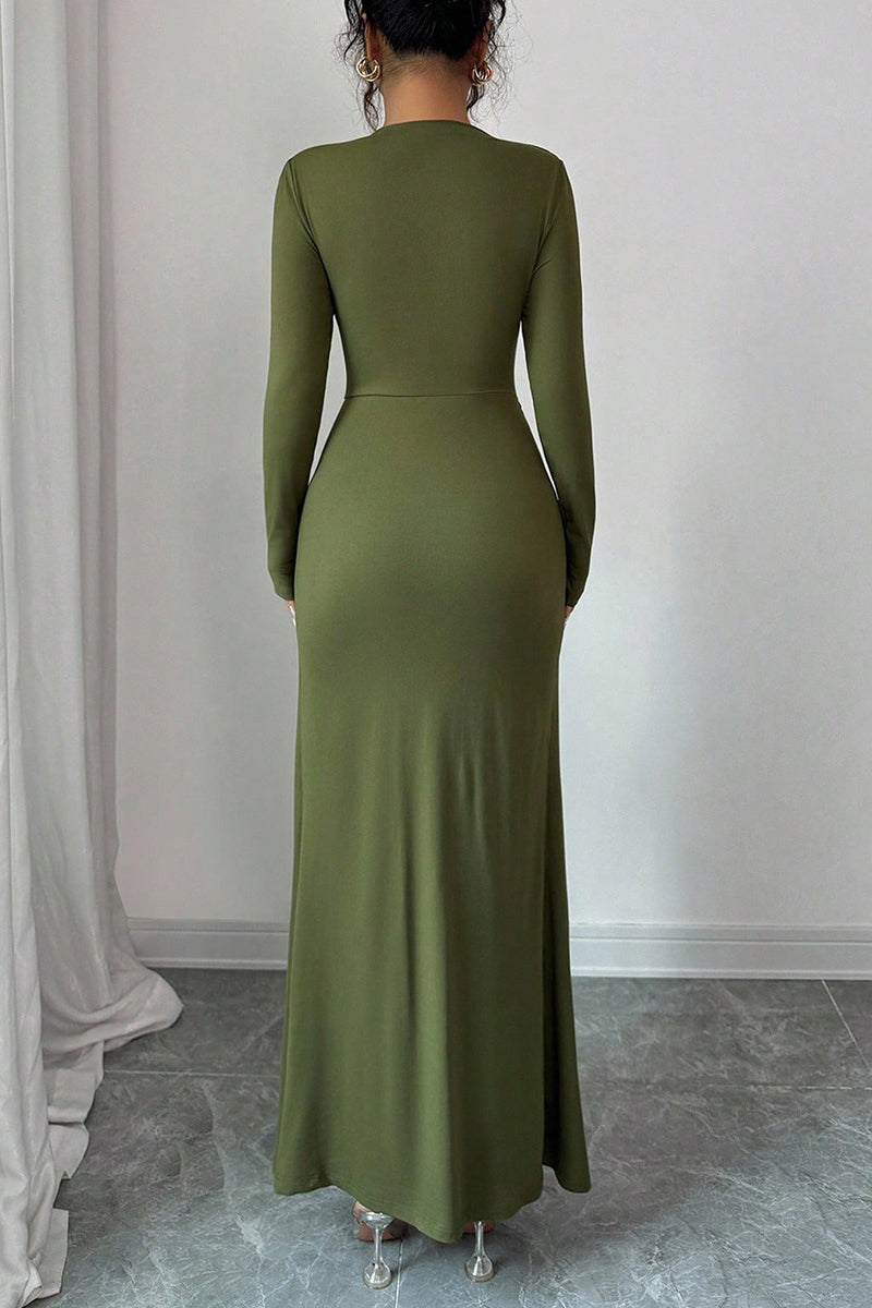 Elegant Long-Sleeve Ruched Maxi Dress