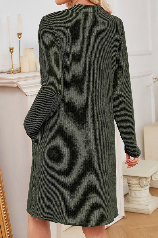 Striped V-Neck Long Sleeve Casual Dress