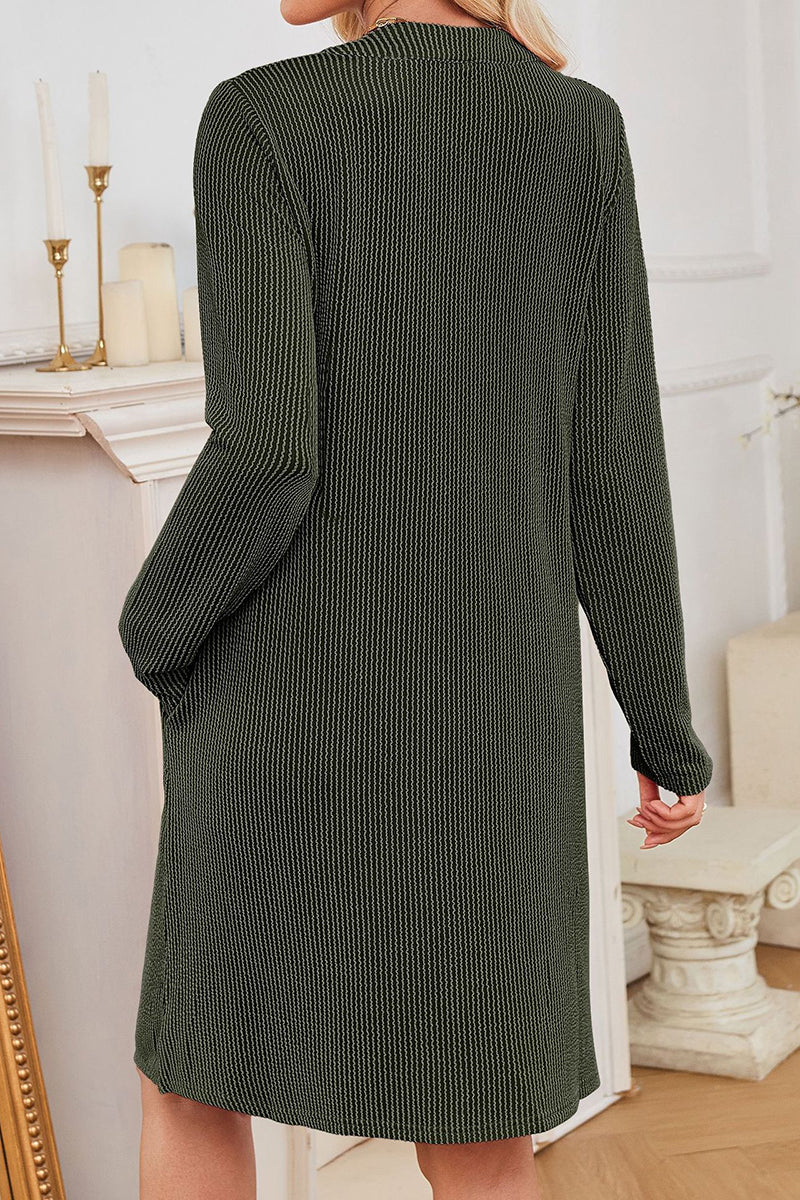 Striped V-Neck Long Sleeve Casual Dress