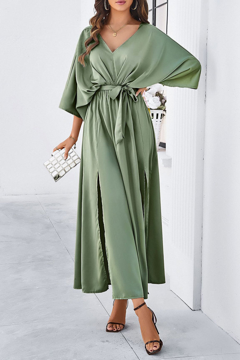 V-Neck Tie-Waist Casual Dress