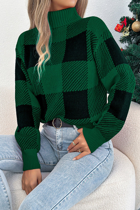 Checkered Turtleneck Sweater