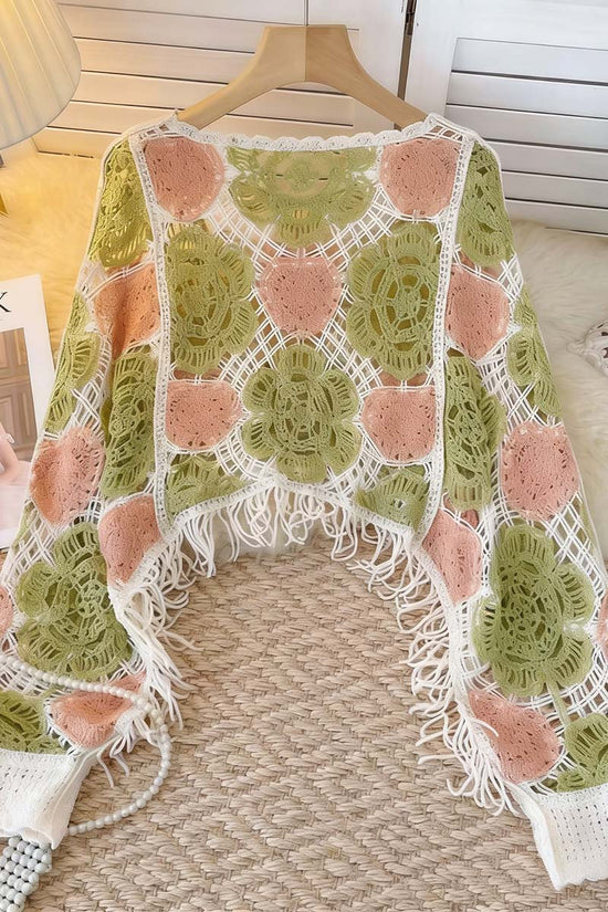 Crochet Floral Fringe Knit Top