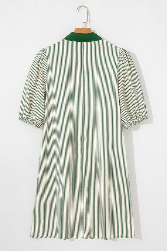 Stripe Patchwork Shirt Collar Mini Dress