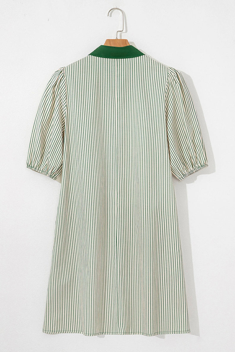 Stripe Patchwork Shirt Collar Mini Dress