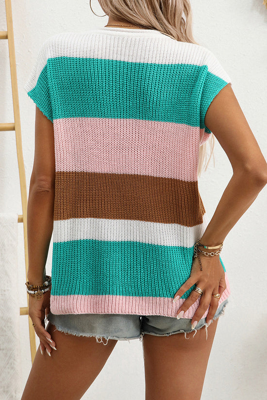 Striped Short Sleeve Knit Top
