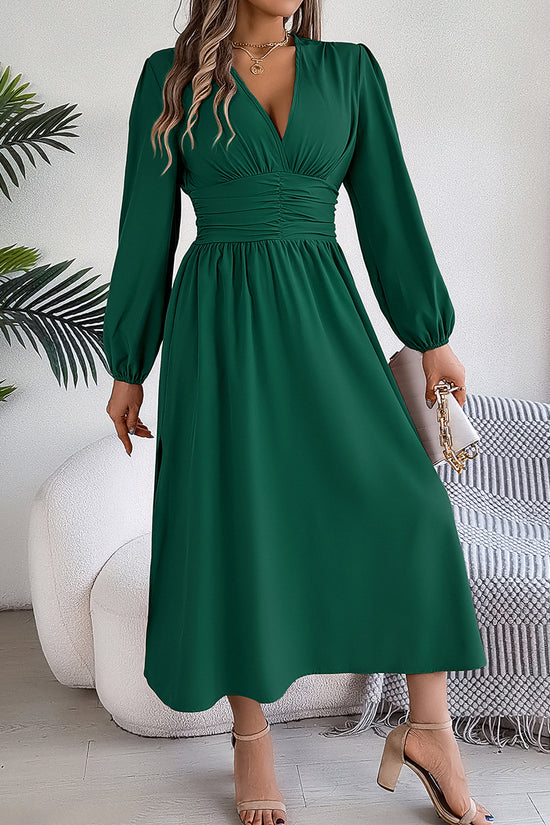 Elegant Pleated Long Sleeve Dress