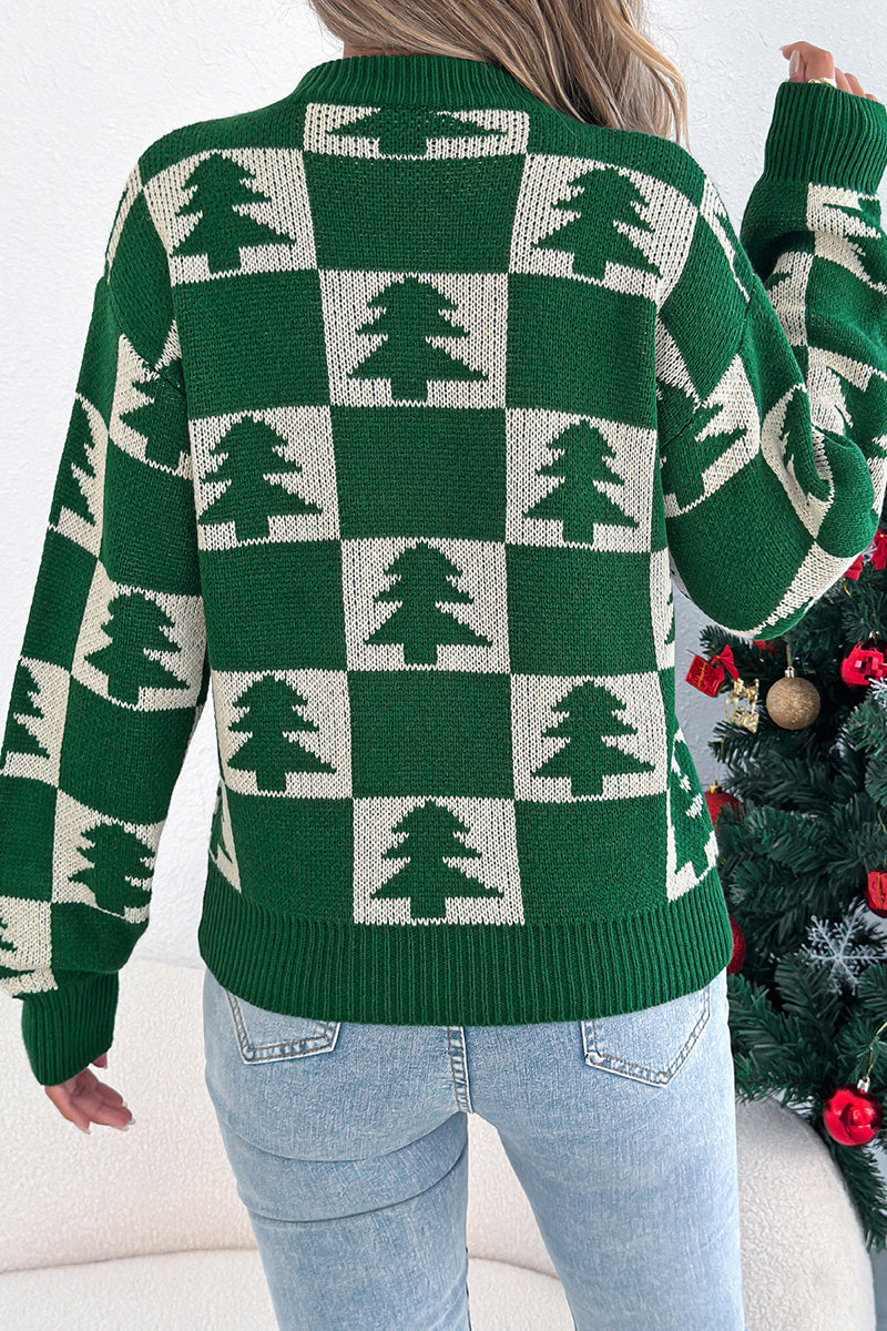 Festive Tree Patterned Knit Sweater