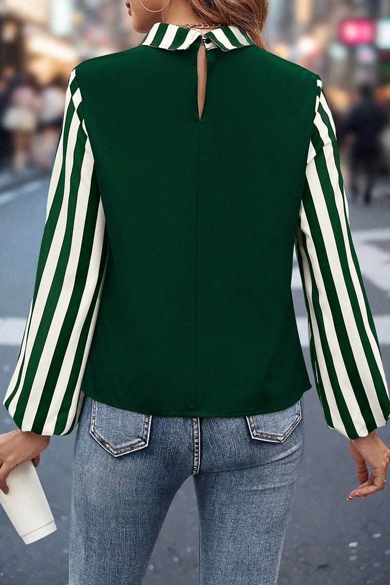 Houndstooth Collar Long Sleeve Blouse