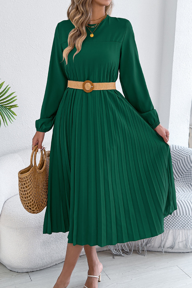 Elegant Pleated Long Sleeve Casual Dress