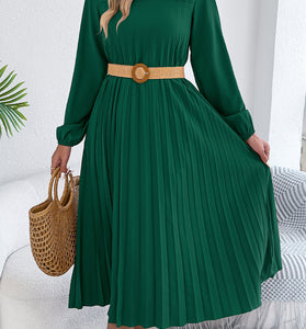 Elegant Pleated Long Sleeve Casual Dress
