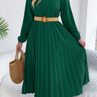 Elegant Pleated Long Sleeve Casual Dress