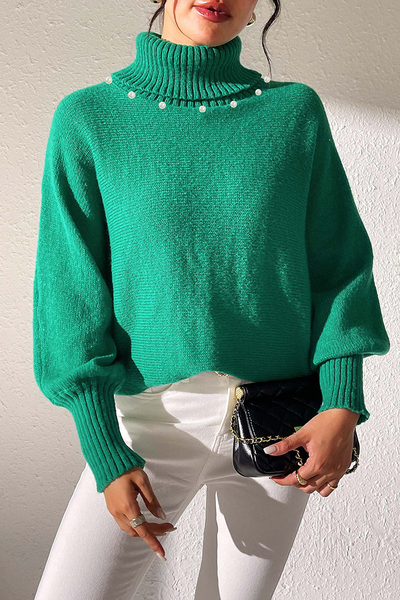 Pearl Embellished Turtleneck Sweater