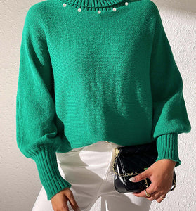 Pearl Embellished Turtleneck Sweater