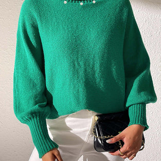 Pearl Embellished Turtleneck Sweater