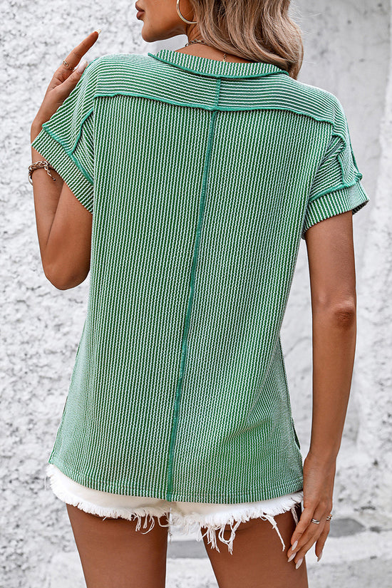 Casual Short Sleeve Ribbed T-Shirt