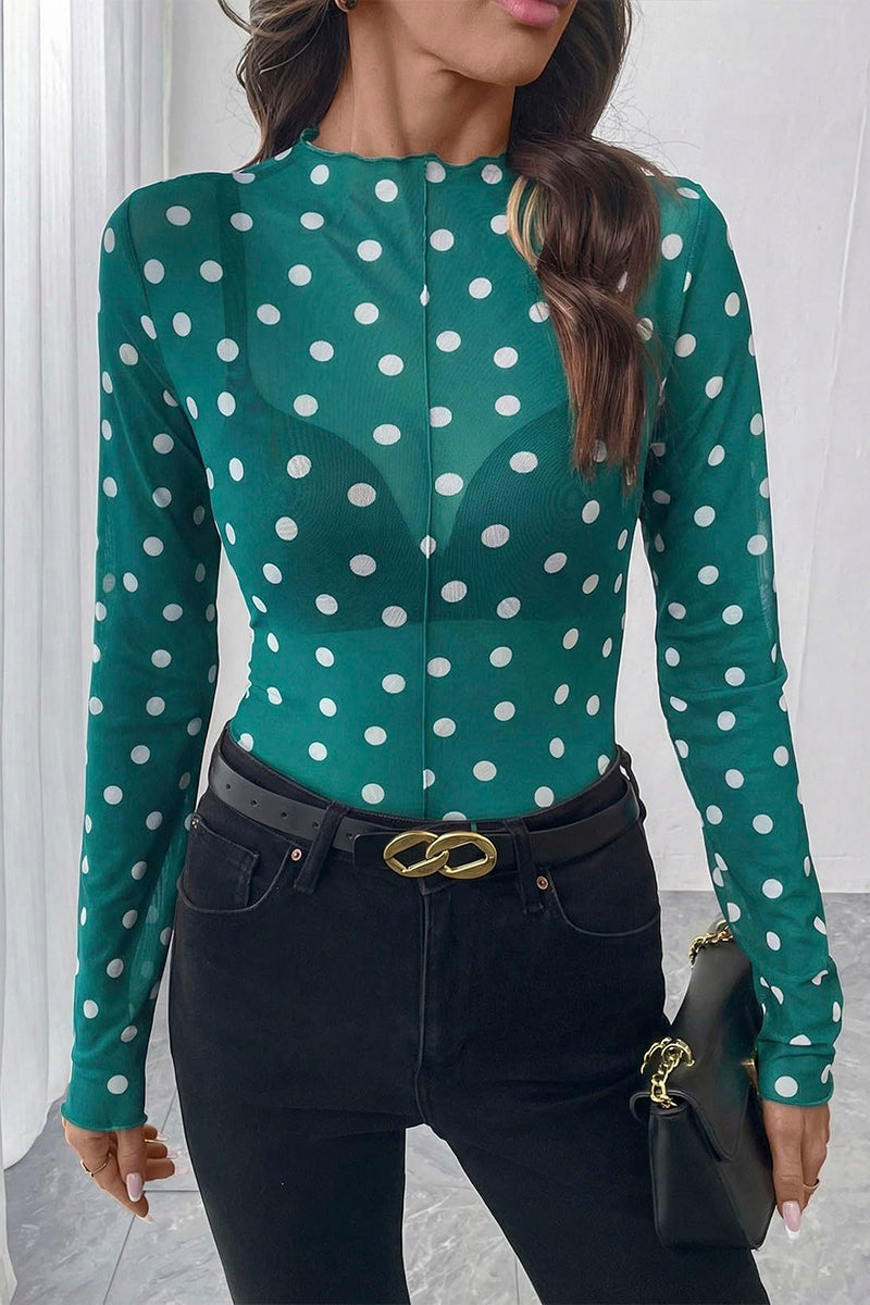 Polka Dot Sheer Long Sleeve Top