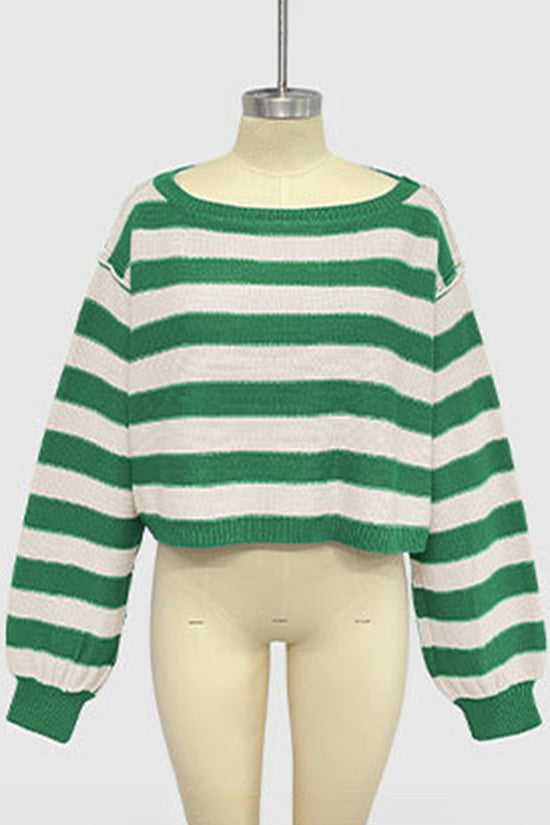Striped Off-Shoulder Cropped Sweater