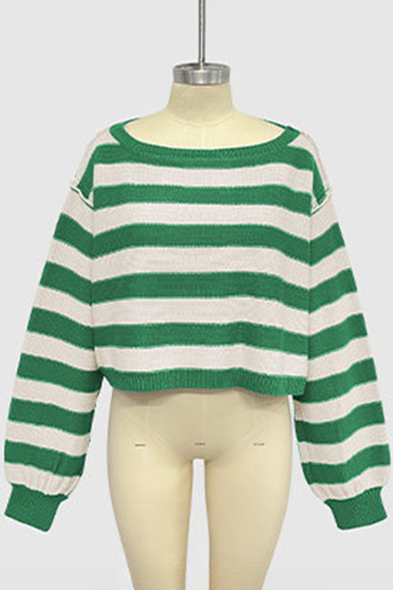 Striped Off-Shoulder Cropped Sweater