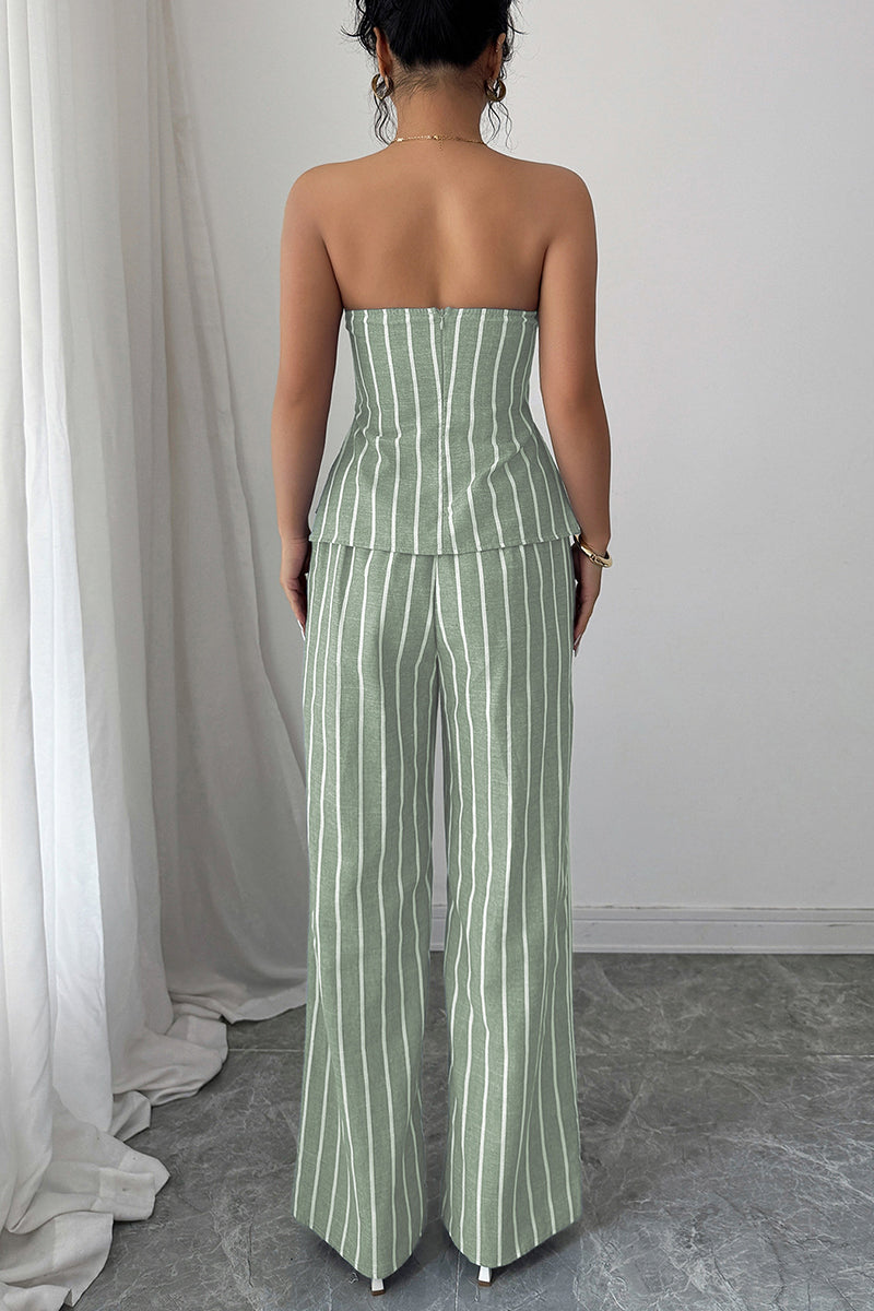 Striped Strapless High-Waisted Pants Set