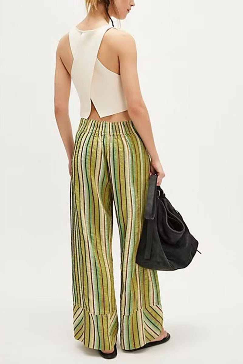 Striped Wide-Leg Casual Pants