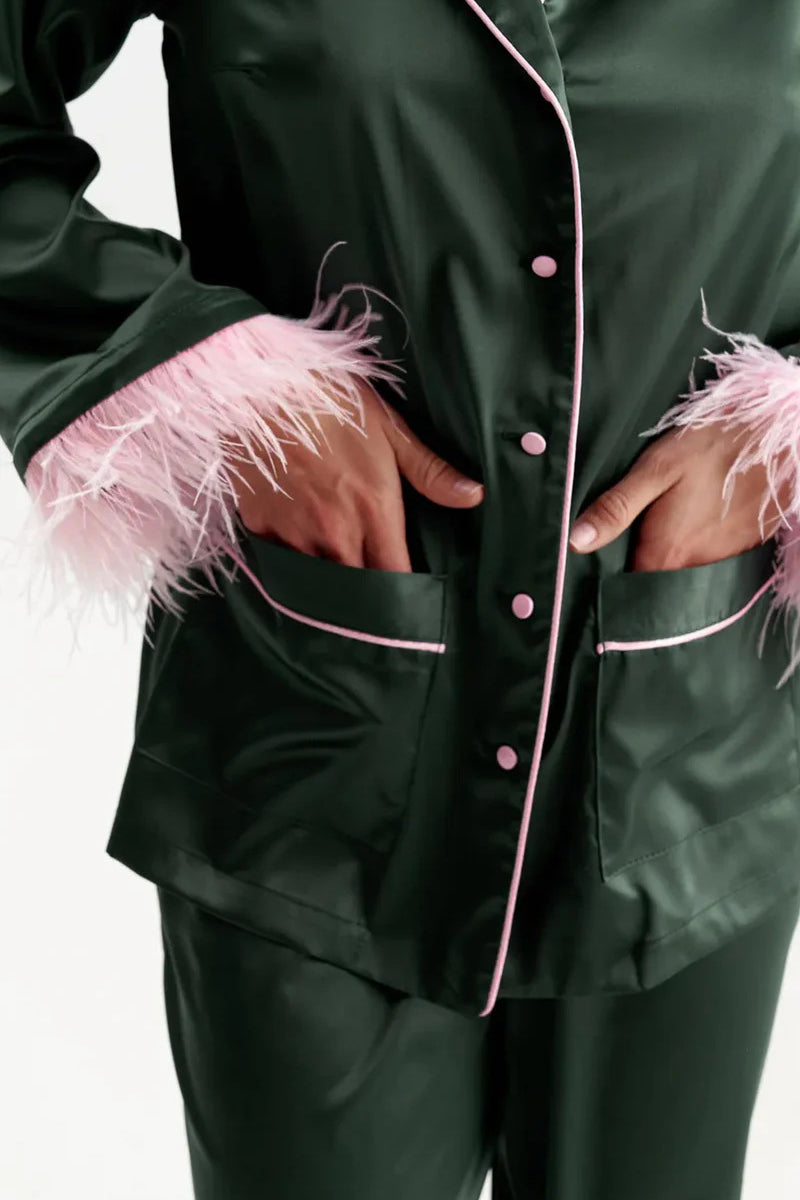 Feather Trim Loungewear Set