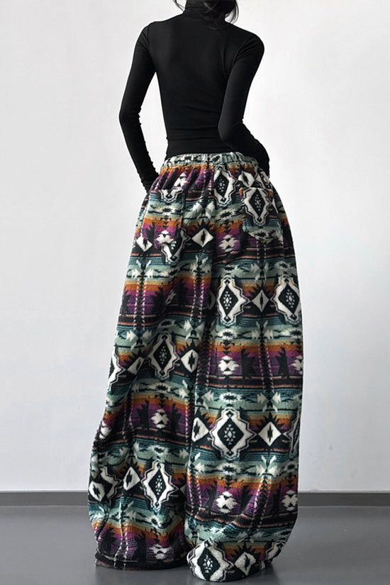 Tribal Pattern Wide-Leg Casual Pants