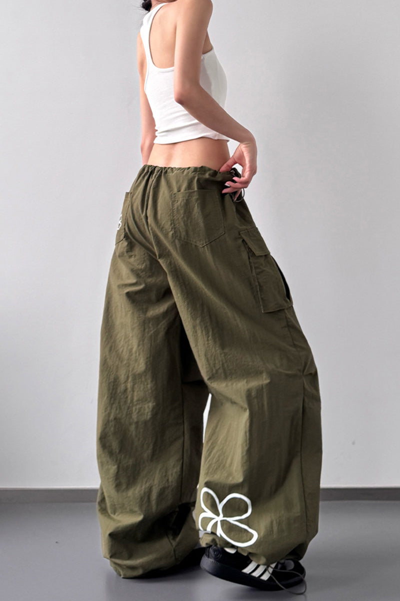 Floral Wide-Leg Cargo Pants
