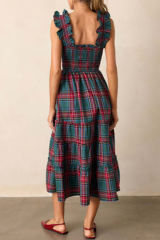 Ruffled Plaid Sleeveless Casual Dress