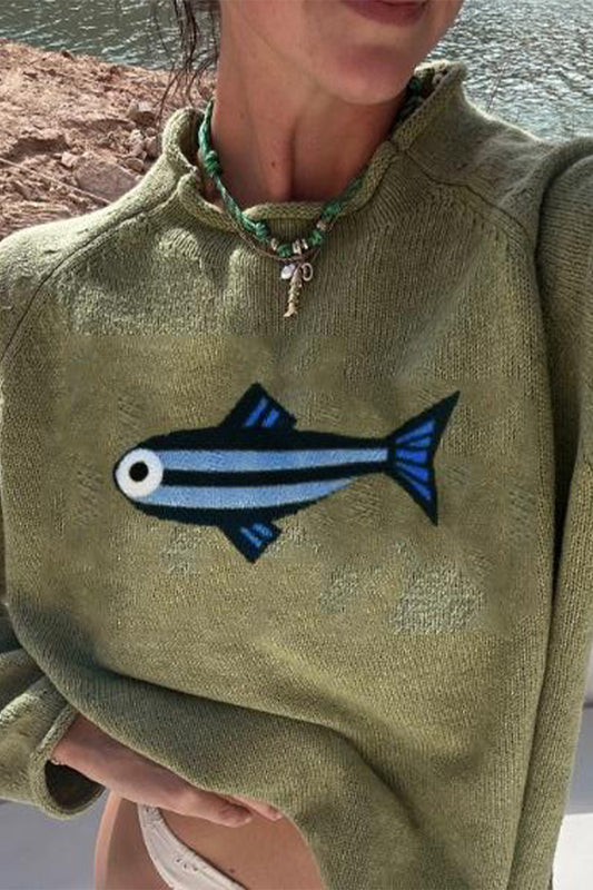 Fish Motif Casual Knit Sweater