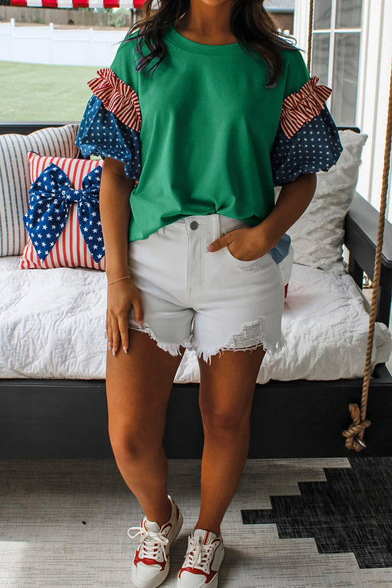 Star & Stripe Short Puff Sleeve Top