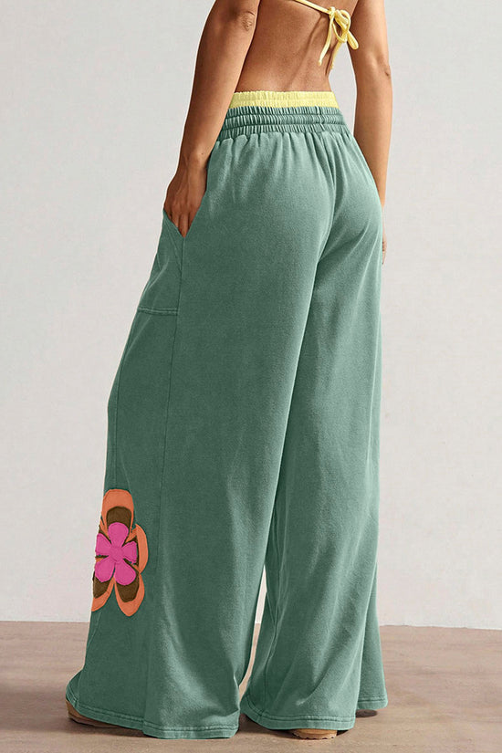 Wide-Leg Floral Casual Pants