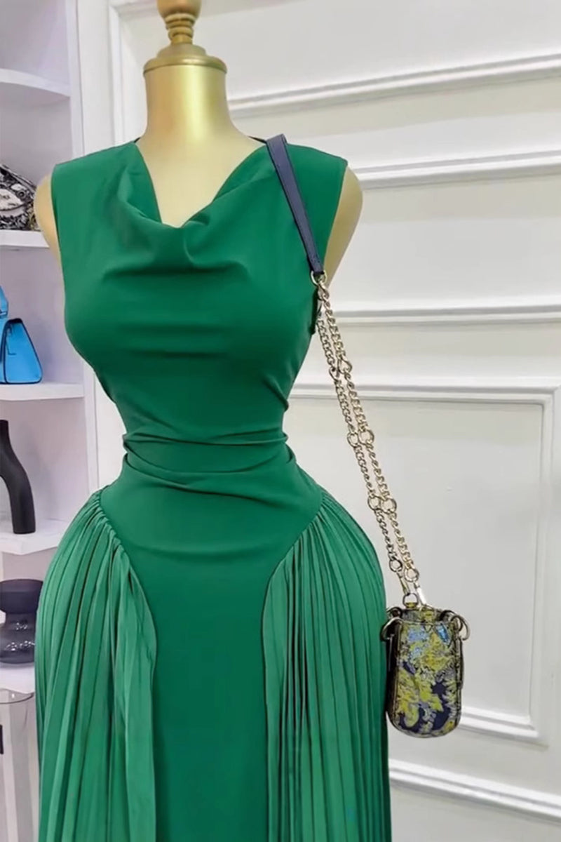 Draped Pleated Sleeveless Dress